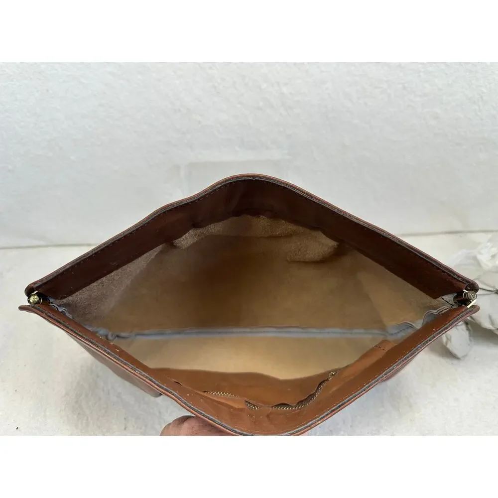 Vintage Brown Leather Envelope Clutch Purse Boho Light Academia Neutral